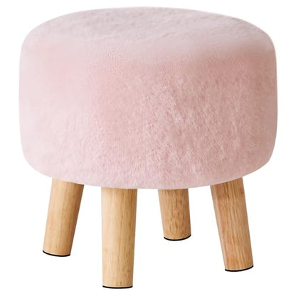 YMYNY Round Pouf Ottoman,12.6" Small Foot Stool,Pink HBD035P | Faux Fur, Wood Legs, Foot Rest for Couch, Modern Boho for Living Room Bedroom Office - color: Pink