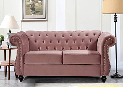 GDFStudio 82.6" Velvet Sofa Set, Modern Living Room Couch Set, Upholstered Sofa Loveseat Chair Set, Chesterfield with Button Tufted Back Rolled Arms Wood Tapered Feet for Apartment Living Room, Rose - color: Rose, size: 3+2+1 Seat