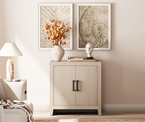 WAMPAT Buffet Cabinet with Storage, Kitchen Sideboard Cabinet with Door and Adjustable Shelf, Modern Farmhouse Credenza Wood Coffee Bar Table for Kitchen, Dining Room, Living Room, Beige - color: Beige