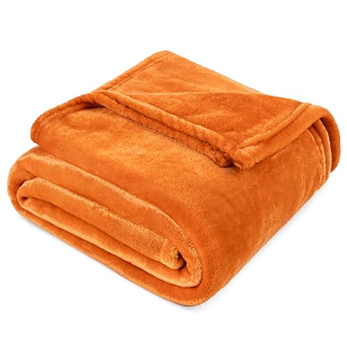 PAVILIA Orange Fleece Throw Blanket for Couch, Coral Peach Soft Fuzzy Fall Flannel Throw for Sofa, Luxury Plush Microfiber Bed Blanket, Cozy Home Halloween Velvet Gift Blanket, 50x60 - color: Orange, size: 50 x 60 Inches - Throw