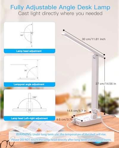 One Beat Small LED Desk Lamp Power Strip 5ft Extension Cord with 3 Outlets 4 USB Ports(2 USB C), 4 Modes, 5 Level Touch Lamp Study Reading Light, Home Office Bedroom College Dorm Room Essentials,White | One Beat 4 Modes 5 Level Brightness Touch Lamp, Smal