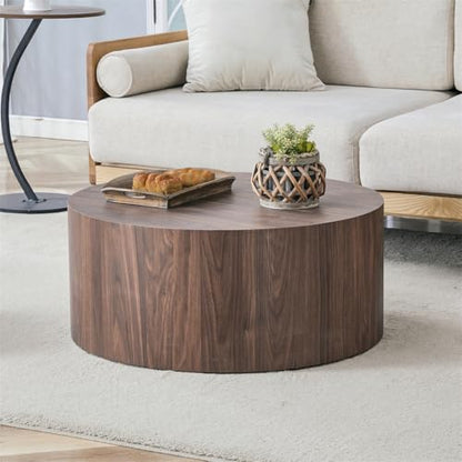 Round Coffee Table, 23.6" Modern Wood Drum Coffee Table, Round Accent Center Table for Living Room Apartment Small Spaces, No Assembly Required - color: 24'' Walnut, size: 24'' Round Coffee Table