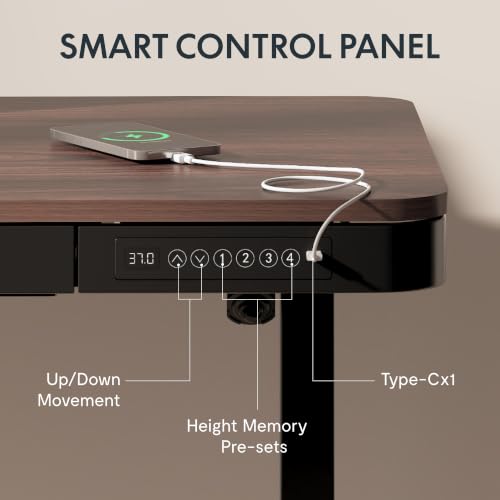 FLEXISPOT Comhar 55" Electric Standing Desk with Storage, Built-in Drawer & USB Charging Ports, Height Adjustable Sit Stand Computer Desk, Quick Assembly, Child Lock, Walnut - size: 55"Dark Walnut/Black
