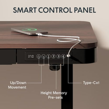 FLEXISPOT Comhar 55" Electric Standing Desk with Storage, Built-in Drawer & USB Charging Ports, Height Adjustable Sit Stand Computer Desk, Quick Assembly, Child Lock, Walnut - size: 55"Dark Walnut/Black
