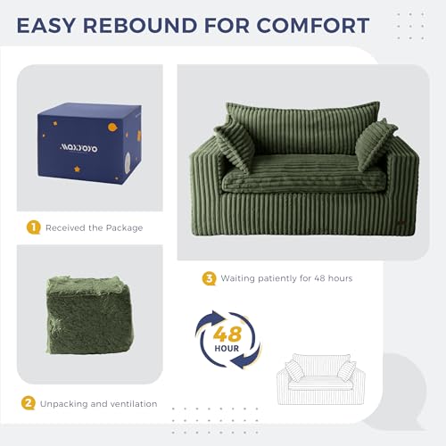 MAXYOYO Boneless Couch, 59-Inch Couch in a Box, Deep Loveseat | Foam-Filled Boneless Loveseat, Deep Seating for Two with No Assembly, Ideal for Living Rooms, Apartments, Dark Green - color: Dark Green