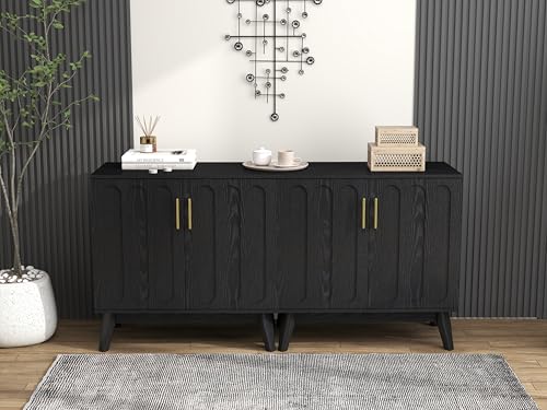Black Sideboard Buffet, Small Storage Cabinet with Doors and Shelves for Living,Kitchen - color: Black