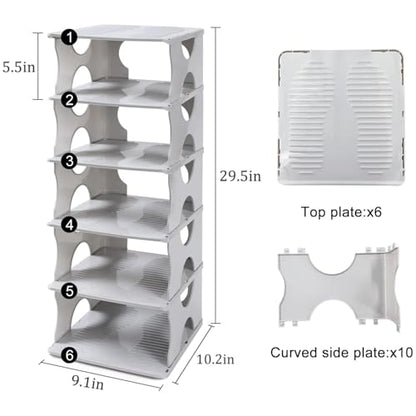 6-Tier Shoe Rack, Stackable Storage Organizer for Bedroom Entry, Adjustable Rack, Shoe Slots Shelf, Easy Tower Rack, Grey - color: Grey