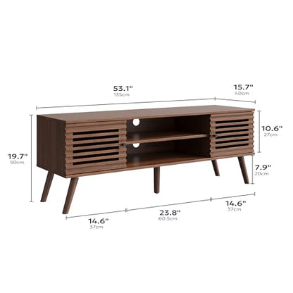 Furnify 53" Mid Century Modern TV Stand for 50/55/60 inch TV, Walnut - color: Walnut, size: 53" L