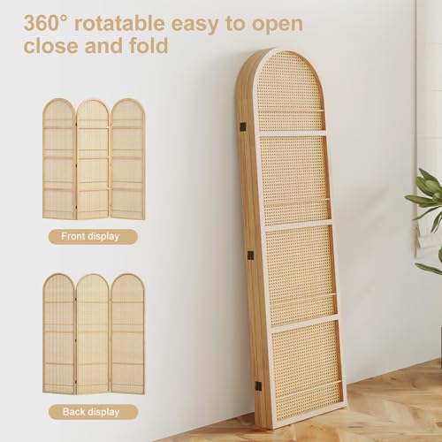 Rattan Room Divider with Bookshelf,Foldable Privacy Screen Partition,Wooden Frame,Natural Portable for Living Room,Bedroom Home,Office Reading Nook (Natural, 3 Panels) - color: Natural