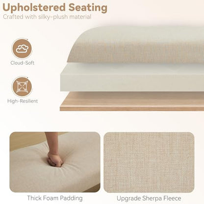 Upholstered Entryway Bench, 58.7" Modern Bedroom Bench, Camel | Curved Armrests, Solid Wood Frame, End of Bed, Bedroom, Living Room, Hallway - color: Tan-linen, size: 58.7"