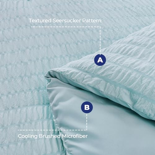 HYMOKEGE Light Blue Twin Size Duvet Cover, Ultra Soft 2-Piece Seersucker Duvet Cover Set with Zipper Closure, Soft Brushed Microfiber Bedding Set with 8 Corner Ties (68"x90", 1 Pillowshams) - color: 04 - Light Blue (No Comforter), size: Twin(68"×90")