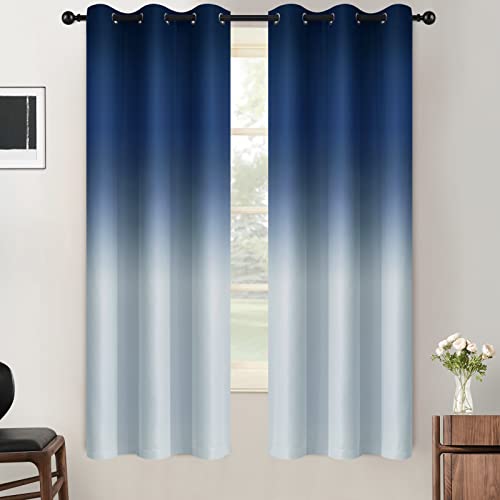 SimpleHome Blue to Grey White Ombre Room Darkening Curtains 63 Inch | Curtains for Living Room,Light Blocking Thick Thermal Insulated Grommet Window Curtains Drapes for Bedroom, 2 Panels,42Wx63L - color: Blue to Grayish White, size: 42"W x 63"L (Pack of 2
