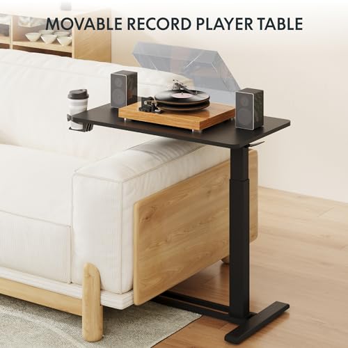FLEXISPOT 32''Adjustable C Table Gas Spring Mobile Side End Table | Adjustable C table with Wheels, Bedside table for sofa and couch. Laptop Rolling Cart TV Tray, 31.5" W x 17.7" D,Black - color: Black, size: 32x18