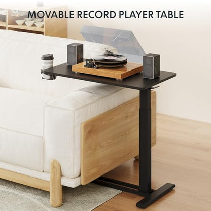FLEXISPOT H7 32" Pneumatic Height-Adjustable Overbed Table with Wheels | C-shaped bedside table,Medical End Table,Rolling Cart TV Tray,Laptop desk for Hospital Home office use,31.5"Wx17.7"D,Black - color: Black, size: Large
