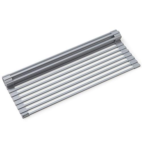 Kraus Multipurpose Workstation Sink Roll-Up Dish Drying Rack, Colander and Trivet in Light Grey, KRM-11LG - color: Light Grey, size: 16.88" x 12" x .38" (Pack of 1)