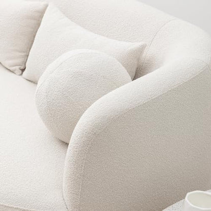 KINWELL 68" Boucle Upholstered Loveseat with 4 Toss Pillows, Beige | No Assembly Deeper 2-Seater Sherpa Couch Settee Love Seat Sofa with 3 Height Options for Small Spaces Apartment Living Room - color: Beige, size: Loveseat