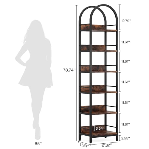 Tribesigns 78.7" Tall Bookcase, 6-Tier Slim Bookshelf, Narrow Book Shelf with Metal Frame, Industrial Bookcase for Living Room, Study, Bedroom, Rustic Brown - color: Rustic Brown