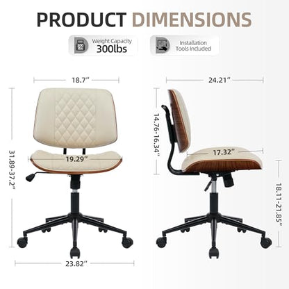 Home Office Desk Chair with Swivel Wheels, Ergonomic Adjustable Height Small Office Chair, Premium PU Leather Armless Computer Chair for Home Office, Reading Meeting Room, Modern Walnut Style (Beige) - color: Mcm Style-beige