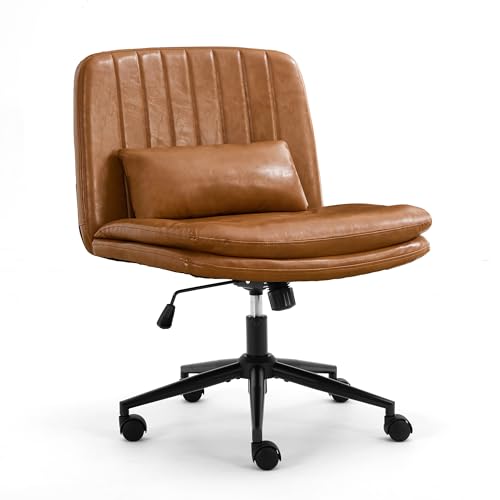 URRED Criss Cross Office Chair, Cross Legged Office Seat with Wheels Armless Swivel Vanity Chair, Height Adjustable Wide Computer Task Seating for Home Office (Orange) - color: Orange