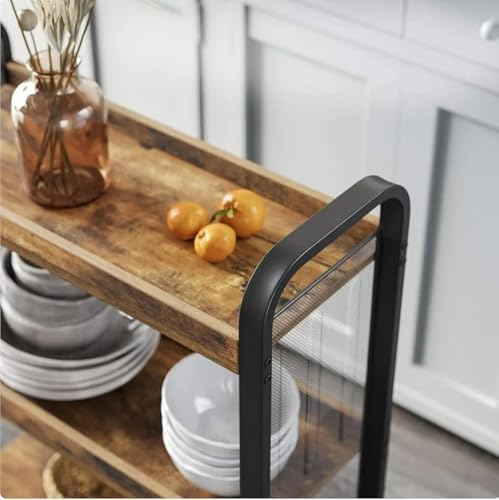 HYGRAD BUILT TO SURVIVE 3-Tier Wooden/Metal Industrial Style Rustic Narrow Rolling Cart with Wheels - Kitchen Serving Cart, Utility Storage Trolley Shelves for Small Spaces Office, Home