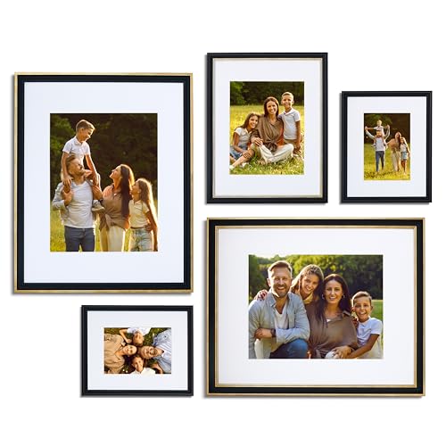 Mixed Gallery Wall Frame Set, (2) 16x20 Inch, (1) 11x14 Inch, and (2) 8x10 Inch, 5 Piece, Black/Gold - color: Black/Gold