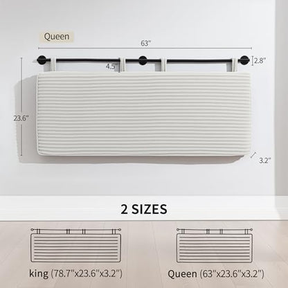 Queen Headboard Only, Wall Mounted Hanging Upholstered Bed Head Board | Modern Vertical Channel Design of Fine Flannel, Elegant Beige Fluted Headboard for Bedroom (Beige, Queen Size) - color: Flannel/Beige, size: Queen