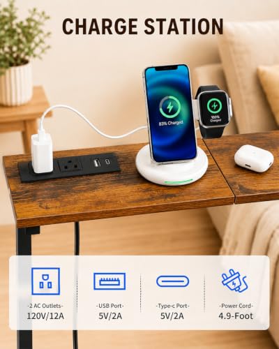 2Pack Behind Couch Table w/Charging Station Narrow Console Table | Adjustable Height(23.6"-31.9"), 5.9"Wx78.8"L, Slim Long Sofa Table, 2 Power Outlets, for Living Room, Entryway, Rustic Brown