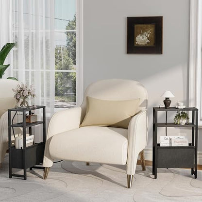 Narrow Side Table with Charging Station, Slim End Table with Magazine Rack, Bedside Table for Small Spaces, 3 Tier Sofa Couch Table Nightstand for Living Room, Bedroom, Black LET503BE - color: Black, style: With Charging Station