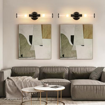Morauroral Black Battery Operated Wall Sconces Set of 2, Rechargeable Wall Lights with Remote, 20 Inch Modern Wireless Wall Lamp for Bedroom, Living Room with Clear Glass Shade (Bulbs Included) - color: Matte Black