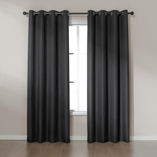 Amazon Basics Faux Linen Blackout Curtains for Bedroom and Living Room, 2-Piece Set with Grommets, 42" W x 84" L, Black - color: Black, size: 42"W x 84"L (Pack of 2)