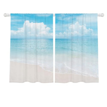 zokyer Coastal Kitchen Curtains, Beach Theme, 27.5" W x 39" L, Rod Pocket | 2 Panels, Hawaiian Tropical Nautical Seascape, S-ummer Blue Sea Sky Ocean Landscape, Sand Short Window Drapes Tiers Decor - size: 27.5"W x 39"L (Pack of 2)