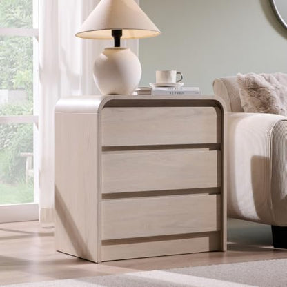 Aitjunz 25" Tall Modern Nightstand with Charging Station, 3 Drawers, Cream | 23.6'' Wide Wood Bedside Table with Curved Profile Design, Large Mid Century End Table for Living Room, Bedroom - color: Cream