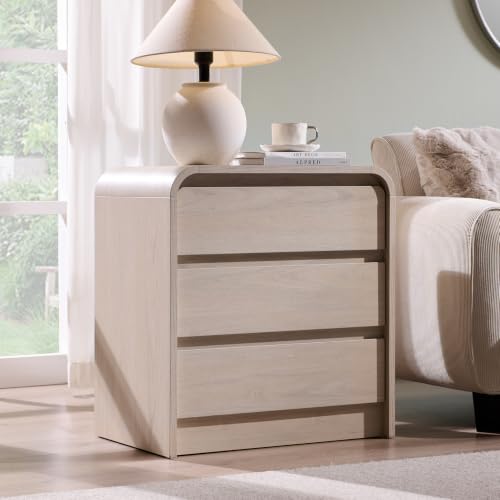 Aitjunz 25" Tall Modern Nightstand with Charging Station, 3 Drawers, Cream | 23.6'' Wide Wood Bedside Table with Curved Profile Design, Large Mid Century End Table for Living Room, Bedroom - color: Cream