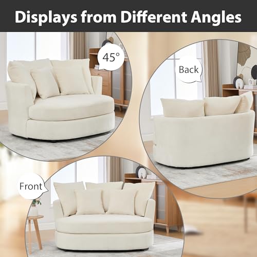 Chifee & Vingol 55" W Oversized Accent Barrel Chair Large Round Chair Extra Large Armchair with 5 Pillows for Living Room,Bedroom,Home Theater,Chenille,Beige - color: 55"- Beige