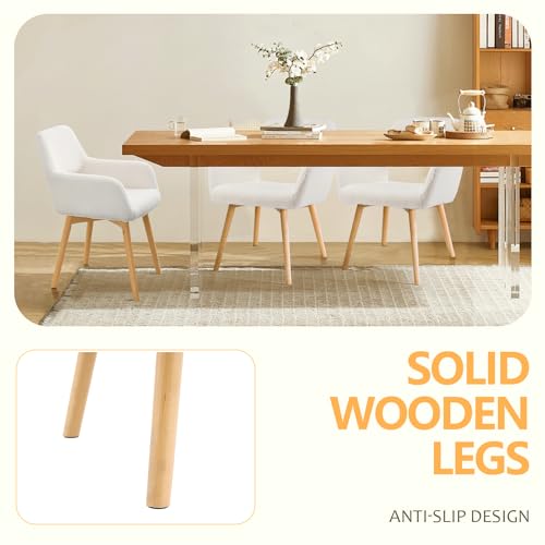 Mid Century Modern Dining Chairs Set of 2 & 4 & 6 Comfy Accent Chair Upholstered Kitchen Dining Living Room Chairs for Bedrooms Waiting Room Home Arm Desk Chair No Wheels (Wool White, 2) - color: Wool White