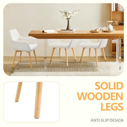 Mid Century Modern Dining Chairs Set of 2 & 4 & 6 Comfy Accent Chair Upholstered Kitchen Dining Living Room Chairs for Bedrooms Waiting Room Home Arm Desk Chair No Wheels (Wool White, 2) - color: Wool White