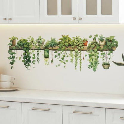 Nature Green Plants Peel and Stick Wall Decals Wallpaper, Removable Wall Decals Shelves Green Plants Vinyl Art Wall Stickers & Murals for Living Room Kitchen Bathroom Decoration (A-Green) - style: Plant