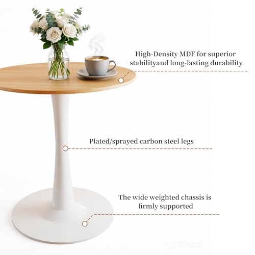 24" Small Round Dining Table for 2 – Durable & Well-Made Tulip Table with Sturdy Metal Frame, Compact 2-Seater Kitchen or Dining Room Table for Small Spaces, Apartments, Café, Restaurant, Office