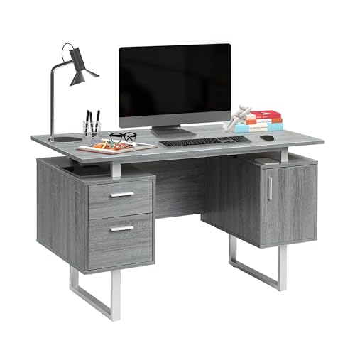 Techni Mobili Office Desk with Storage Drawers and Cabinet 51.25” W - Modern Office Desk with Large Floating Desktop Surface | Home office workstation, durable construction, everyday productivity, Ideal for home office, Workspace organization - color: Gre