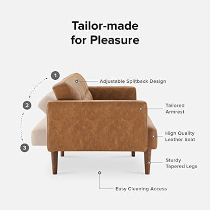 mopio 76.4" Futon Sofa Bed Tufted Styled, Sleeper Couch (Pecan Brown Faux Leather) - color: Aaron Pu, Pecan Brown