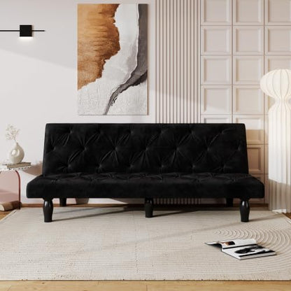Convertible Futon Sofa Bed, Modern 68'' Faux Leather Sleeper Couch for Living Room,Guest Bed, Adjustable Backrest, Upholstered Recliner Chair, Loveseat for Compact Small Space Living Room (Black New) - color: Black New