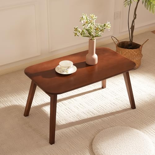 Baveke Folding Coffee Table- Foldable Floor Tables, Mid Century Coffee Table for Living Room, Small Coffee Tables Solid Wood Japanese Low Table for Sitting on Floor, No Assembly, 31.5''-Brown