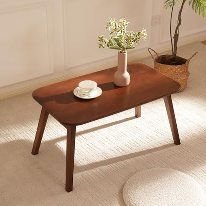 Baveke Folding Coffee Table- Foldable Floor Tables, Mid Century Coffee Table for Living Room, Small Coffee Tables Solid Wood Japanese Low Table for Sitting on Floor, No Assembly, 31.5''-Brown