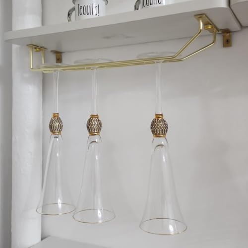 14-Inch Gold Wine Glass Rack, Under Cabinet Wine Glass Holder Stainless Steel Stemware Rack - Hanging Stemware Holder for Cabinet Kitchen Bar, Set of 2 - color: Gold, size: 14 Inch 2 Pack
