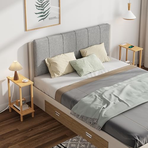 TUTOTAK Narrow Side Table, 2-Tier Small End Table with Charging Station | Skinny Sofa Table, Slim Nightstand, Easy Assembly for Living Room, Bedroom, Natural TB01BN060 - color: Natural, size: 2-tier