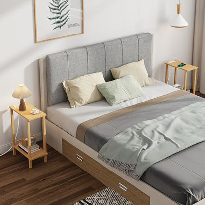 TUTOTAK Narrow Side Table, 2-Tier Small End Table with Charging Station | Skinny Sofa Table, Slim Nightstand, Easy Assembly for Living Room, Bedroom, Natural TB01BN060 - color: Natural, size: 2-tier