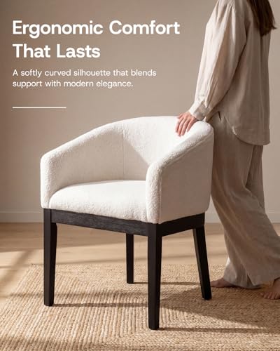HNY Barrel Dining Chairs Set of 8, Mid Century Modern Upholstered Dining Chairs with Arms, Sherpa Boucle Kitchen & Dining Room Chairs, Solid Wood Frame Accent Chairs for Kitchen, Apartment, White - color: White,black Lges, size: 8 Chairs
