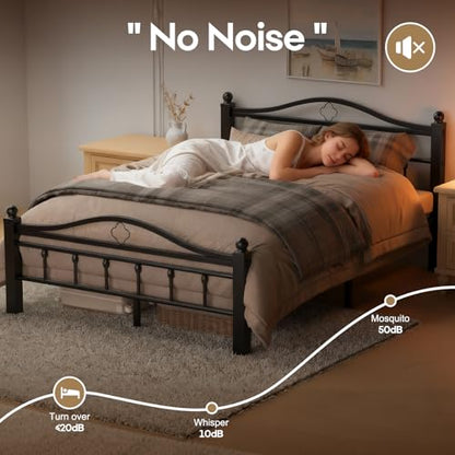 Metal Full Size Bed Frames with Headboard | 1500LBS Heavy Duty, Noise Free Design, 12 Inch Under-Bed Storage Space, No Box Spring Needed, Tool-Free Assembly - size: Full