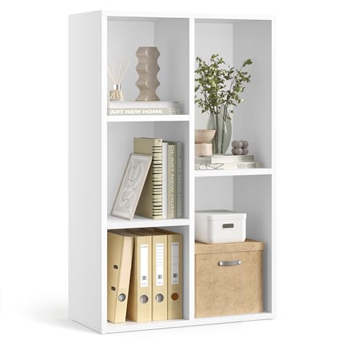 VASAGLE Bookcase Cube Shelf with 5 Compartments, 9.4 x 19.7 x 31.6 Inches | Bookshelf storage shelf, Cloud White, CUSTOS Collection, ULBC25WT - color: Cloud White, size: 5 Cubes (9.4"D x 31.6"H), style: 1 Pack