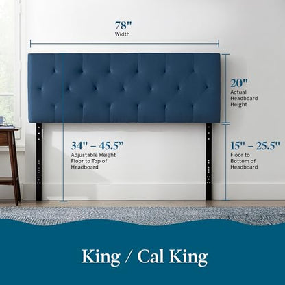 Lucid Mid-Rise Upholstered Headboard - Diamond Tufted - Padded Polyester - Adjustable Height from 34” to 46” - Easy Assembly - Bed Frame or Wall Mount - Sturdy - Cobalt - King / Cal King Size - color: Cobalt, size: King/Cal King
